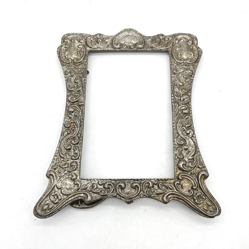 Vintage‎ Ornate Silver Tone Metal Picture Frame Art Nouveau Scrollwork 4x6